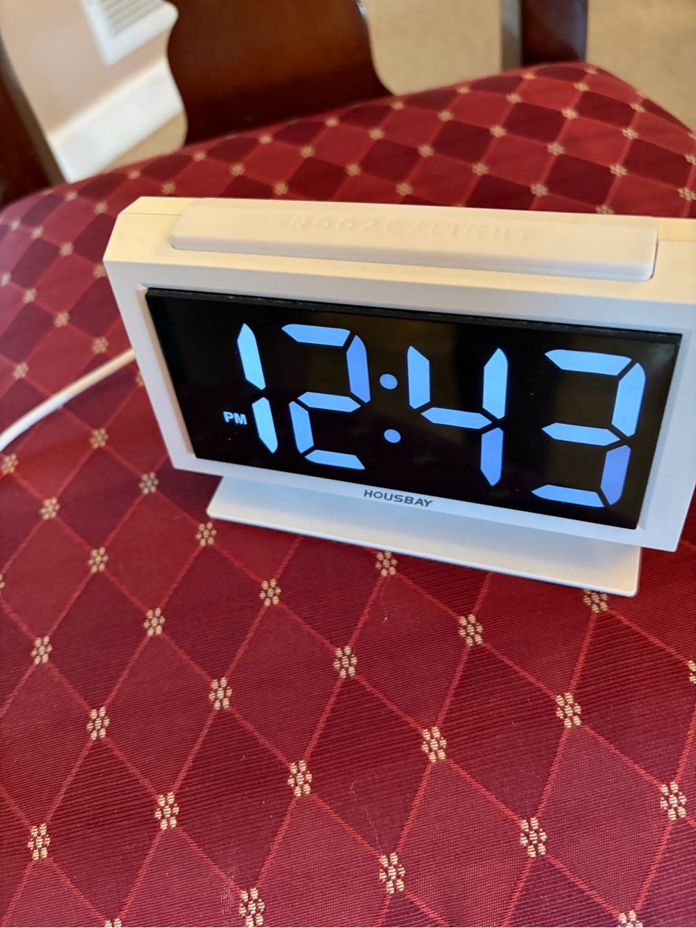 White Digital Alarm Clock with Large Blue LED Display